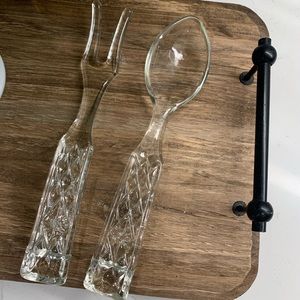 Vintage Glass Anchor Hocking Wexford Heavy Fork and Spoon Serving Utensil Set